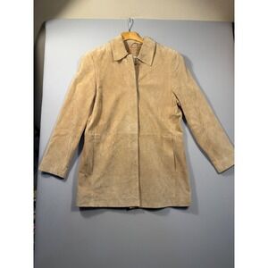 Lord & Taylor American Petite Tan Suede Leather Jacket Coat PS Y2K